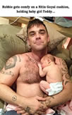 Robbie Williams resting on a Nitin Goyal cushion